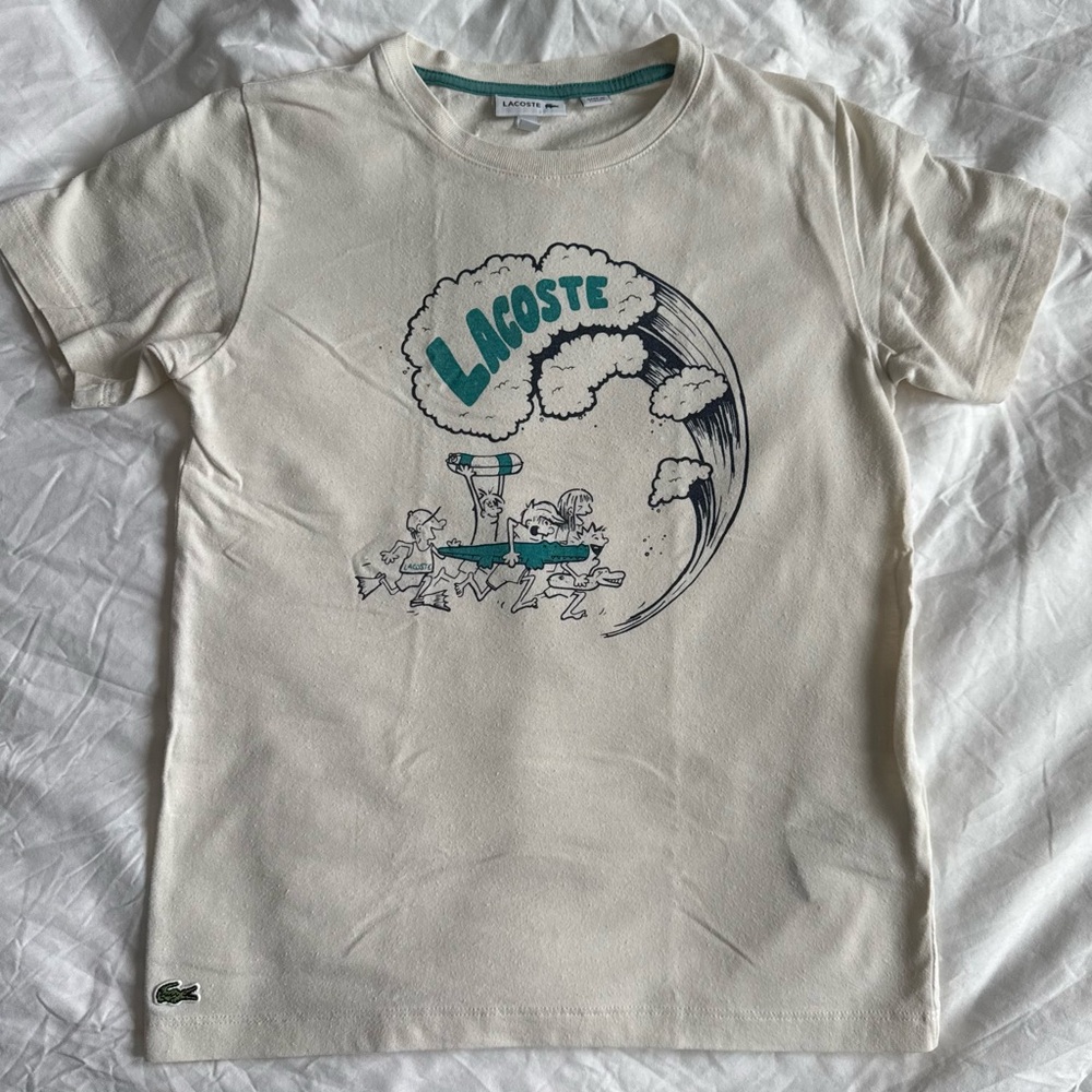 Lacoste Cream Short Sleeve Tee with Retro Graphic